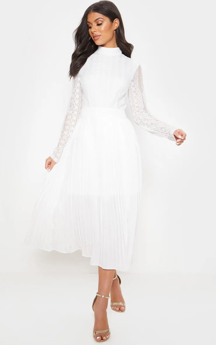 White Lace Top Pleated Midi Dress sold by Pretty Little Thing
