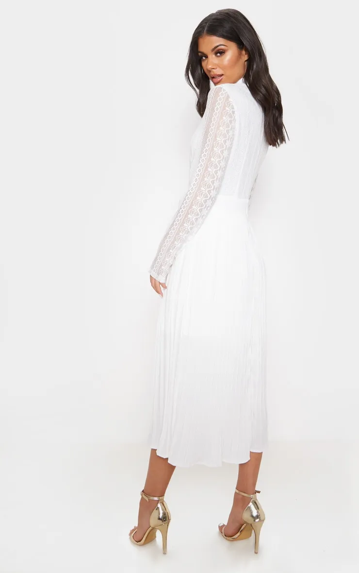 White Lace Top Pleated Midi Dress sold by Pretty Little Thing product image thumbnail 2