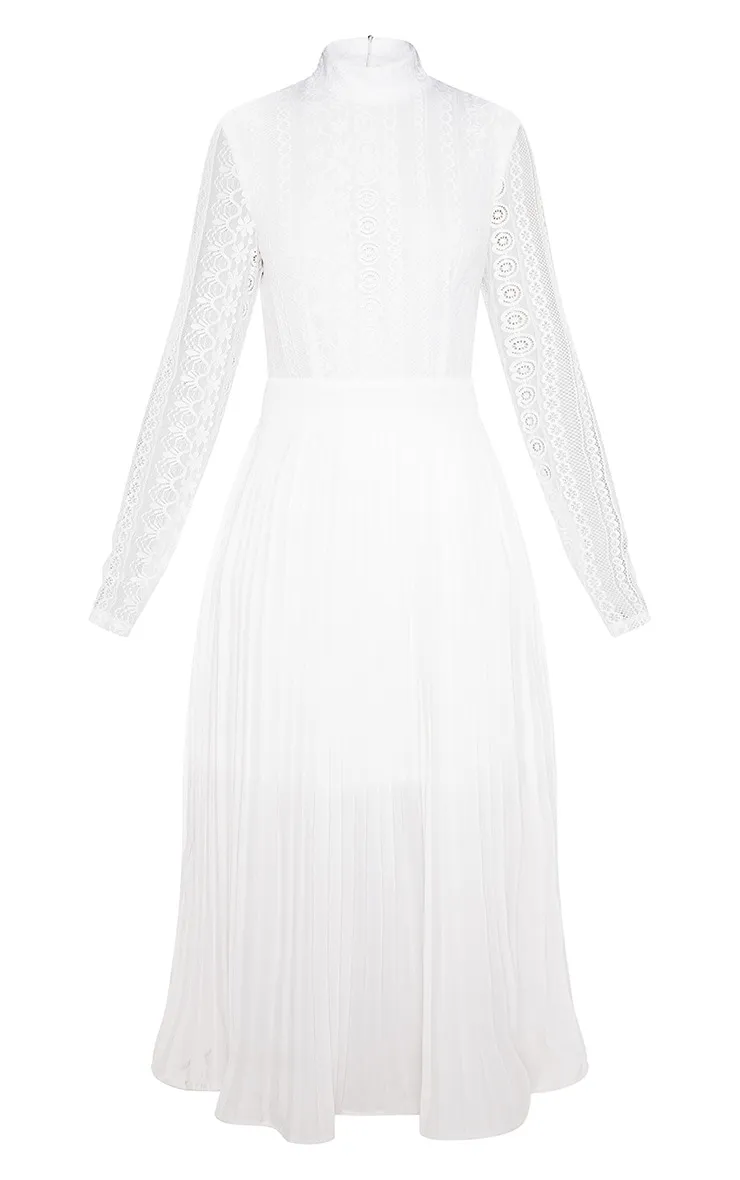 White Lace Top Pleated Midi Dress sold by Pretty Little Thing product image thumbnail 3