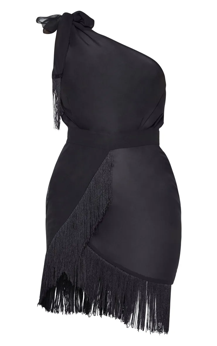 Black Asymmetric Fringe Beach Dress sold by Pretty Little Thing product image thumbnail 3