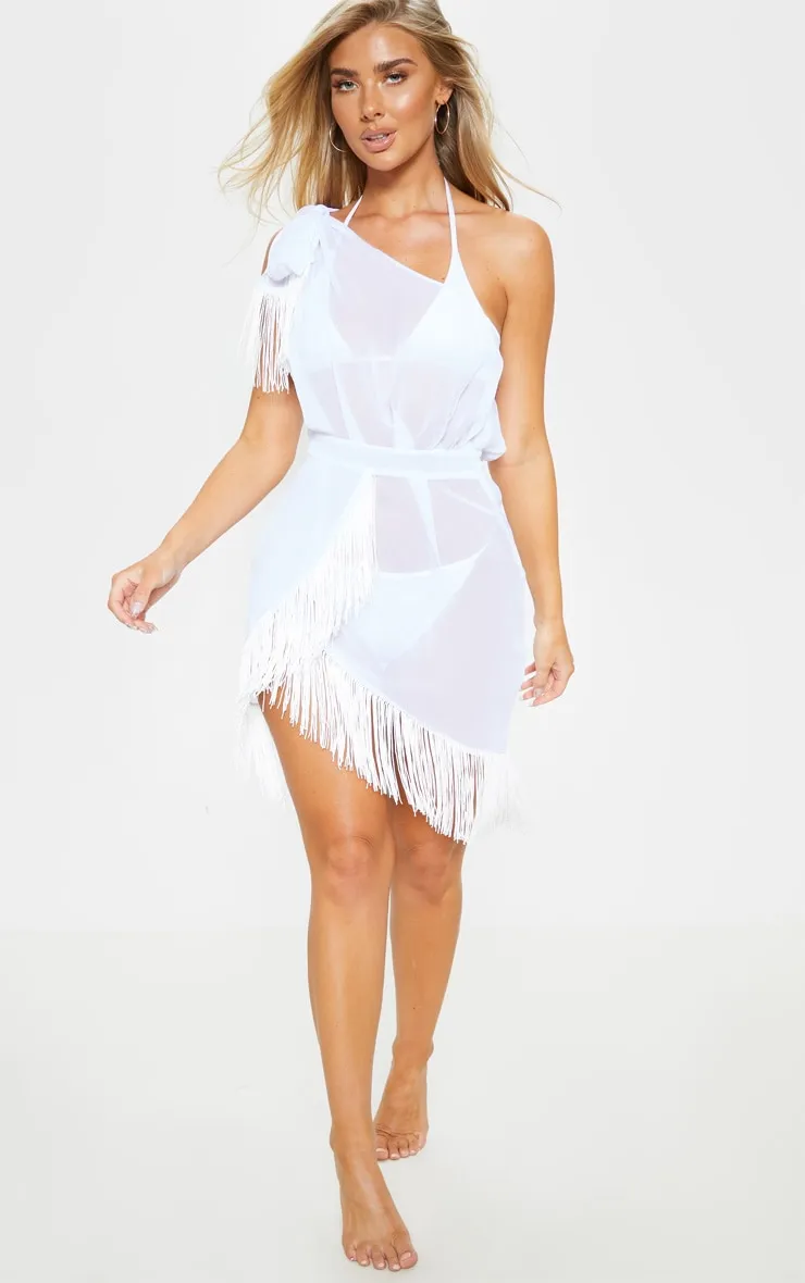 White Asymmetric Fringe Beach Dress sold by Pretty Little Thing product image thumbnail 4