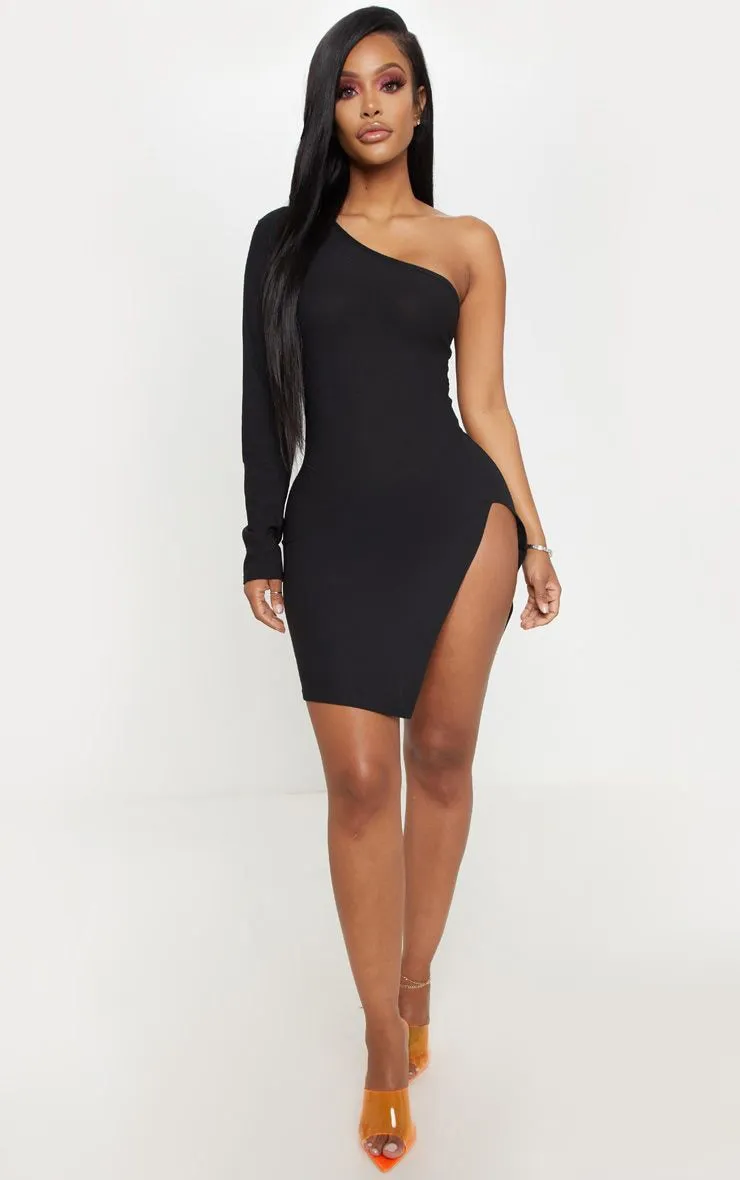 Shape Black One Shoulder Split Bodycon Dress sold by Pretty Little Thing