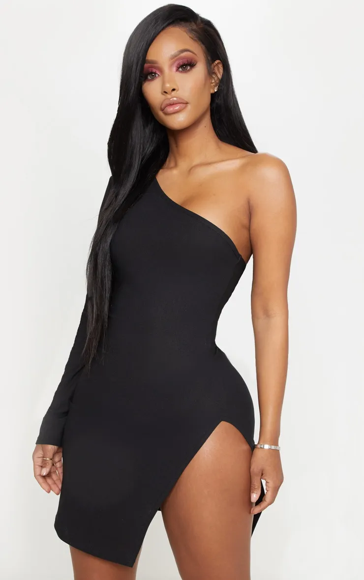 Shape Black One Shoulder Split Bodycon Dress sold by Pretty Little Thing product image thumbnail 4