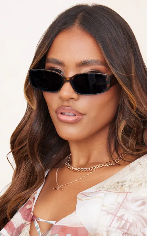 Brown Tortoiseshell Narrow Frame Sunglasses sold by Pretty Little Thing