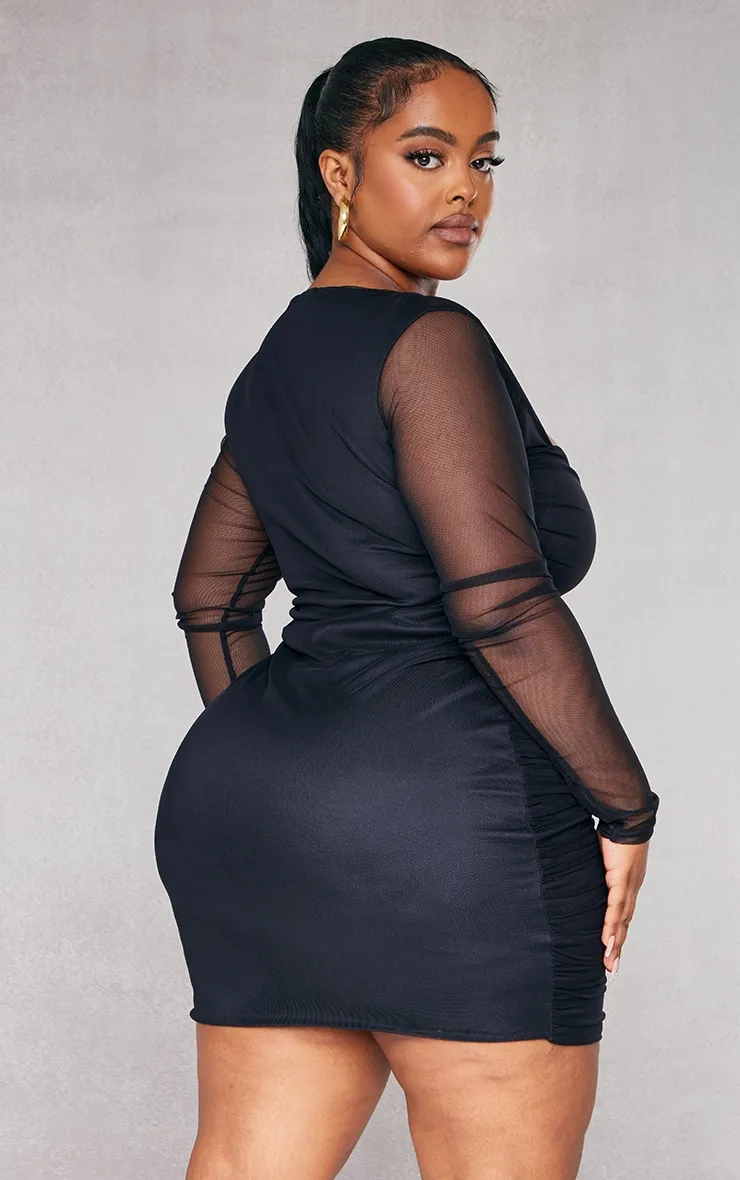 Plus Black Mesh Square Neck Ruched Bodycon Dress sold by Pretty Little Thing product image thumbnail 2