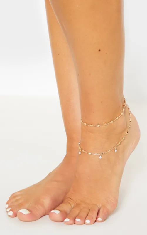 Gold Double Layer Stars And Diamante Chain Anklet sold by Pretty Little Thing