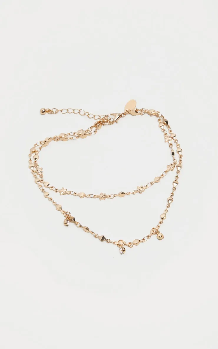 Gold Double Layer Stars And Diamante Chain Anklet sold by Pretty Little Thing product image thumbnail 2