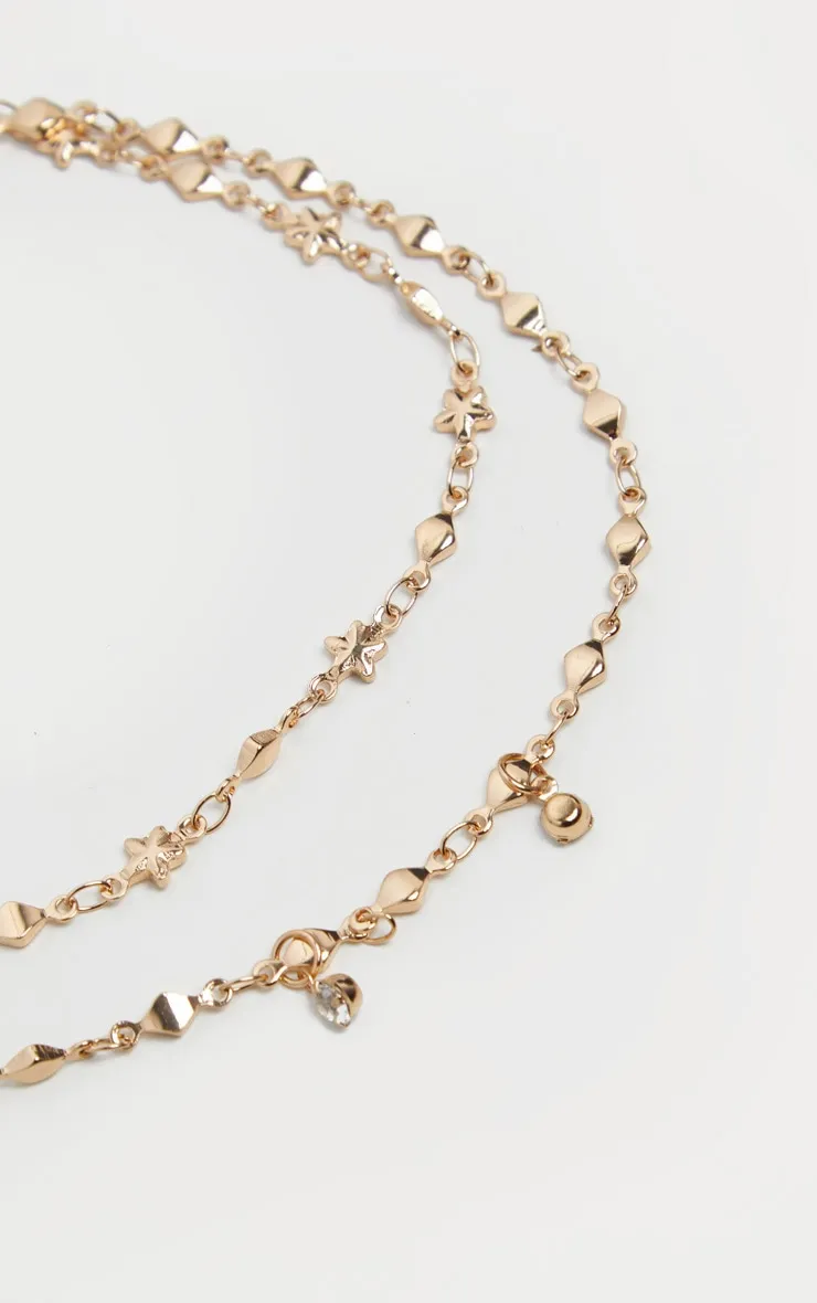 Gold Double Layer Stars And Diamante Chain Anklet sold by Pretty Little Thing product image thumbnail 3