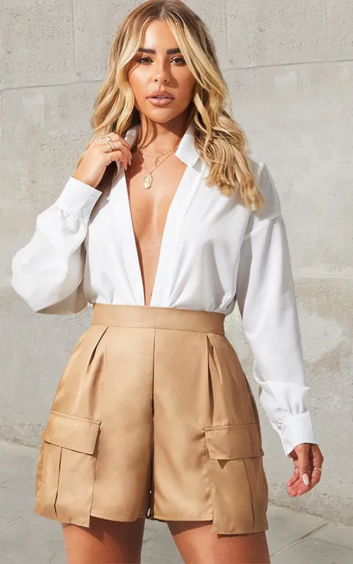 Camel Pocket Detail Cargo Shorts made by Pretty Little Thing