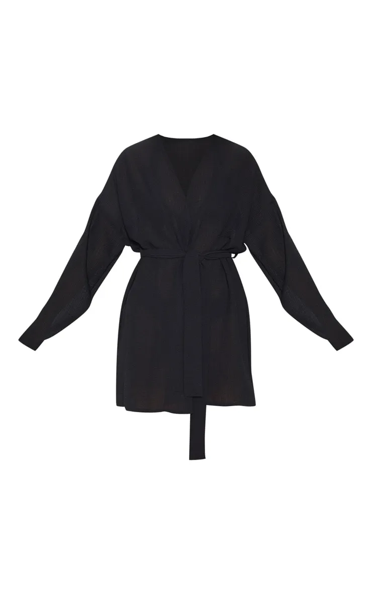 Black Crinkle Textured Short Beach Kimono sold by Pretty Little Thing product image thumbnail 3