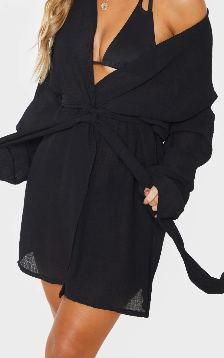 Black Crinkle Textured Short Beach Kimono sold by Pretty Little Thing product image thumbnail 5