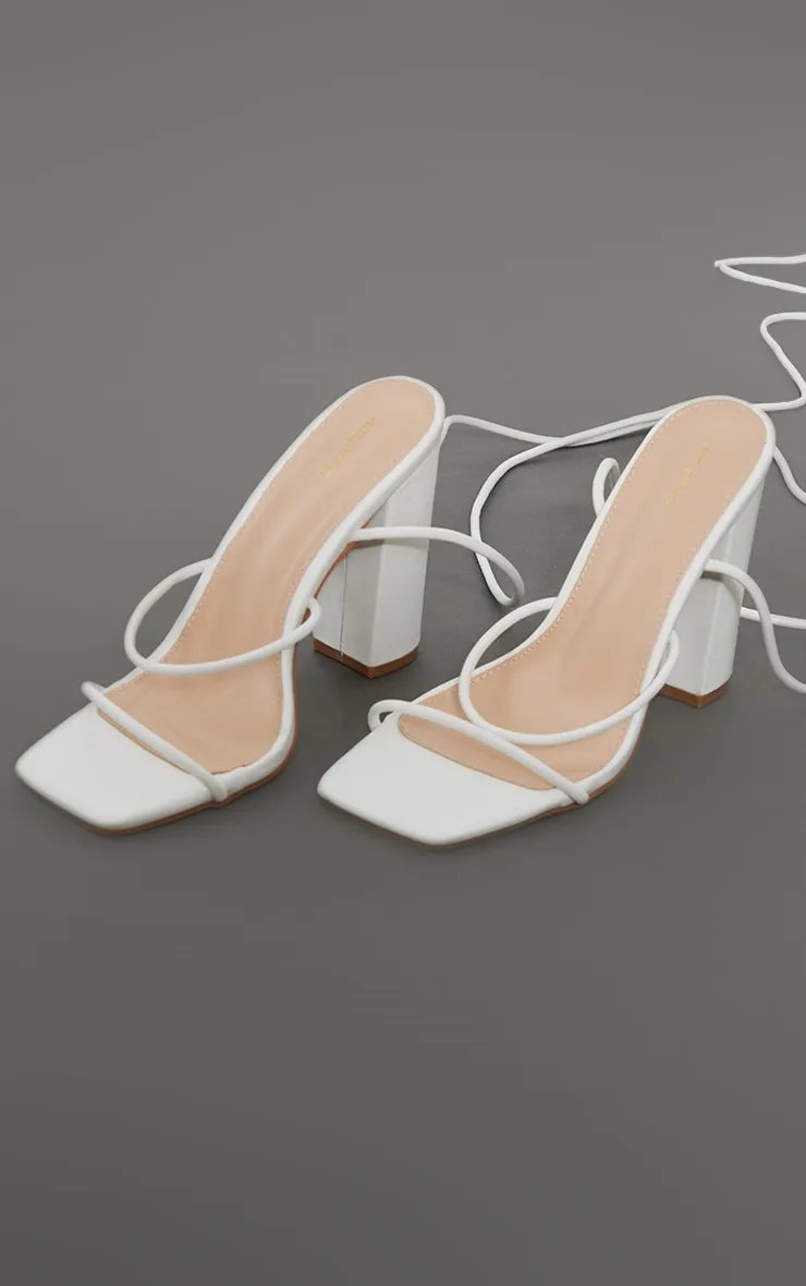 White Delicate Strap Block Heel Ankle Tie Square Toe Sandal sold by Pretty Little Thing product image thumbnail 3