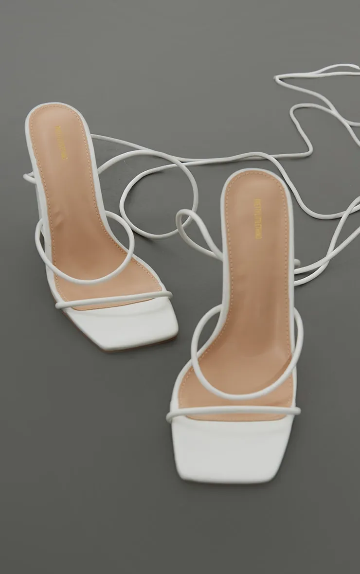 White Delicate Strap Block Heel Ankle Tie Square Toe Sandal sold by Pretty Little Thing product image thumbnail 4