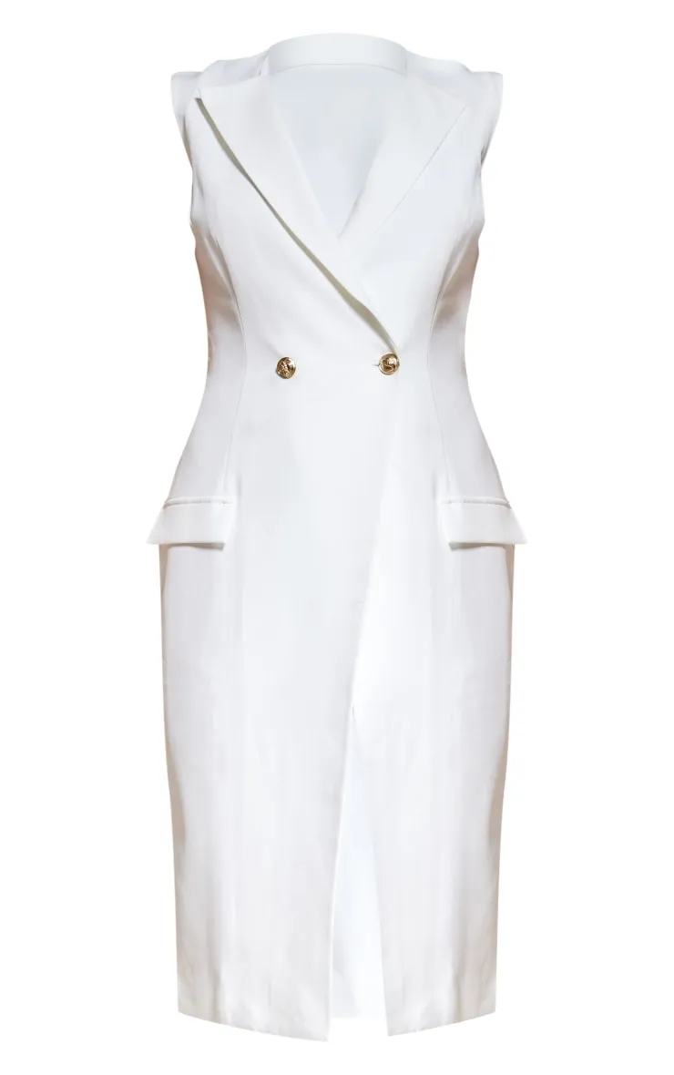 White Sleeveless Gold Button Midi Blazer Dress sold by Pretty Little Thing product image thumbnail 5