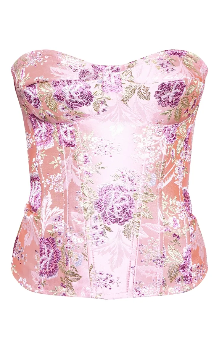 Pink Floral Jacquard Satin Corset sold by Pretty Little Thing product image thumbnail 5