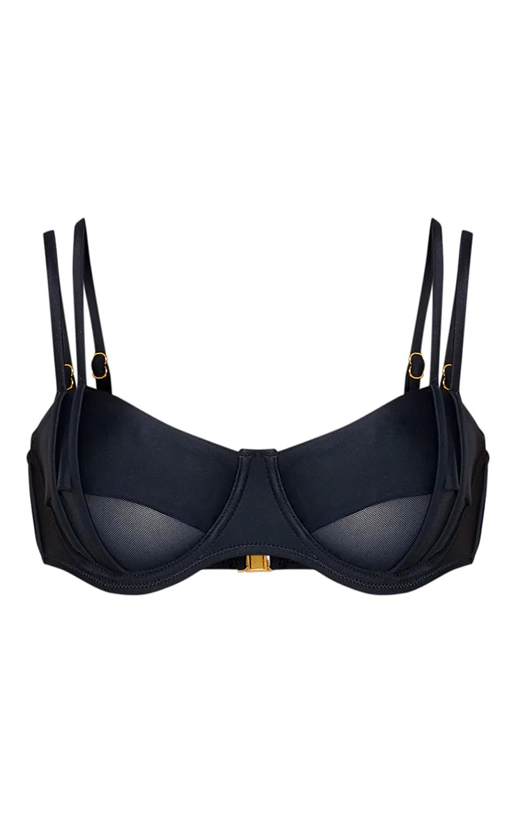 Black Underwired Mesh Cut Out Bikini Top sold by Pretty Little Thing product image thumbnail 3