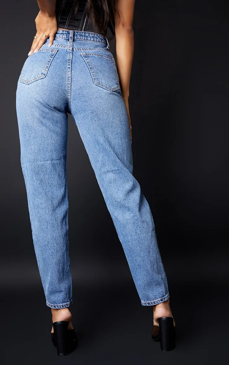 PRETTYLITTLETHING Mid Blue Knee Rip Mom Jeans sold by Pretty Little Thing product image thumbnail 3