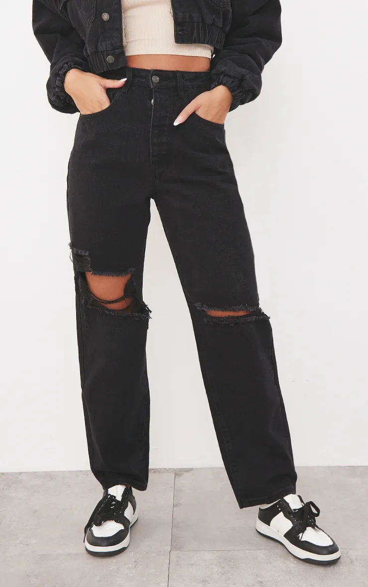 PRETTYLITTLETHING Washed Black Knee Rip Boyfriend Jeans sold by Pretty Little Thing product image thumbnail 2