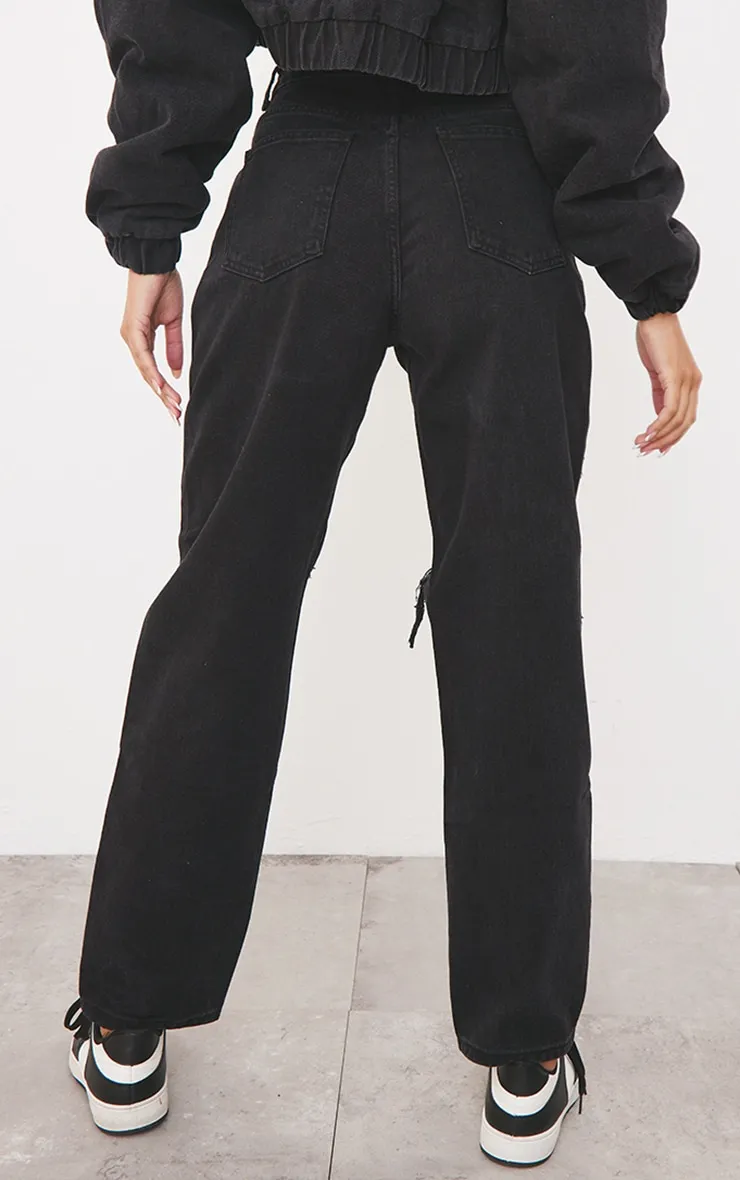 PRETTYLITTLETHING Washed Black Knee Rip Boyfriend Jeans sold by Pretty Little Thing product image thumbnail 3