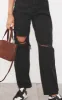 PRETTYLITTLETHING Washed Black Knee Rip Boyfriend Jeans sold by Pretty Little Thing