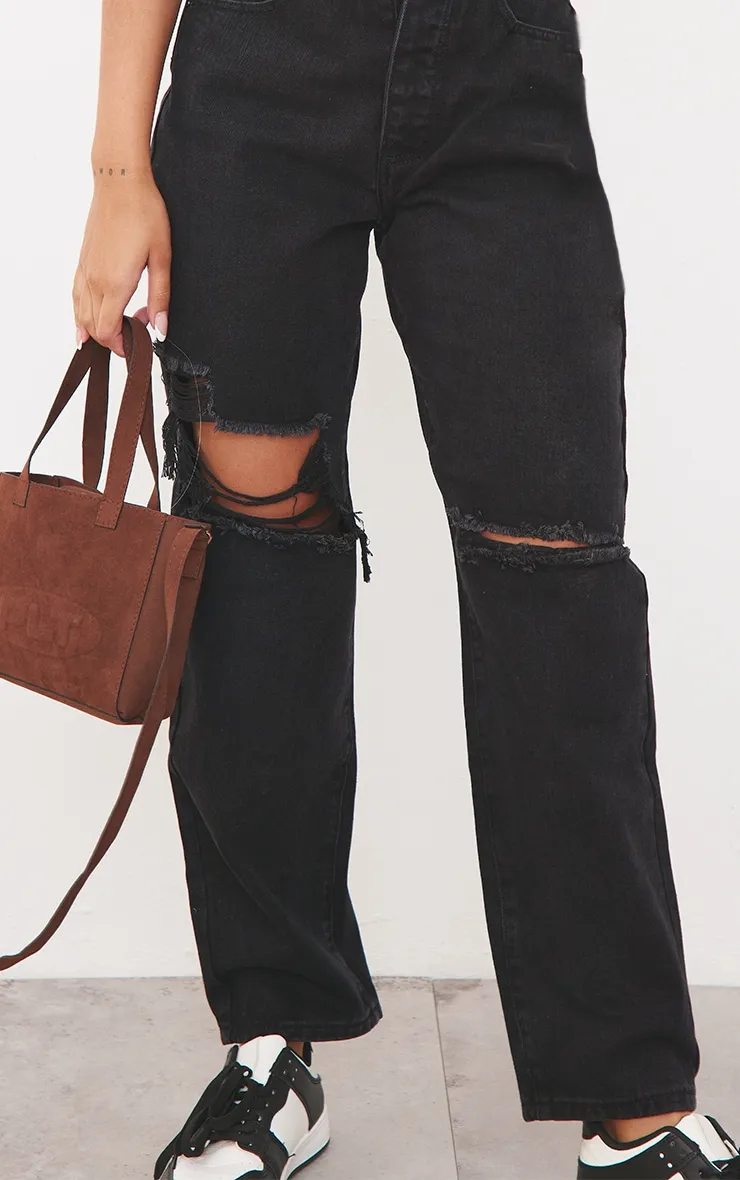 PRETTYLITTLETHING Washed Black Knee Rip Boyfriend Jeans sold by Pretty Little Thing product image thumbnail 4