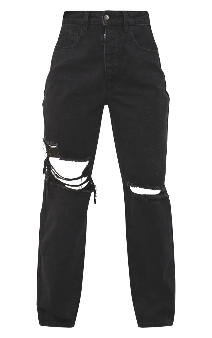 PRETTYLITTLETHING Washed Black Knee Rip Boyfriend Jeans sold by Pretty Little Thing product image thumbnail 5