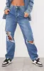PRETTYLITTLETHING Mid Blue Wash Knee Rip Boyfriend Jeans sold by Pretty Little Thing