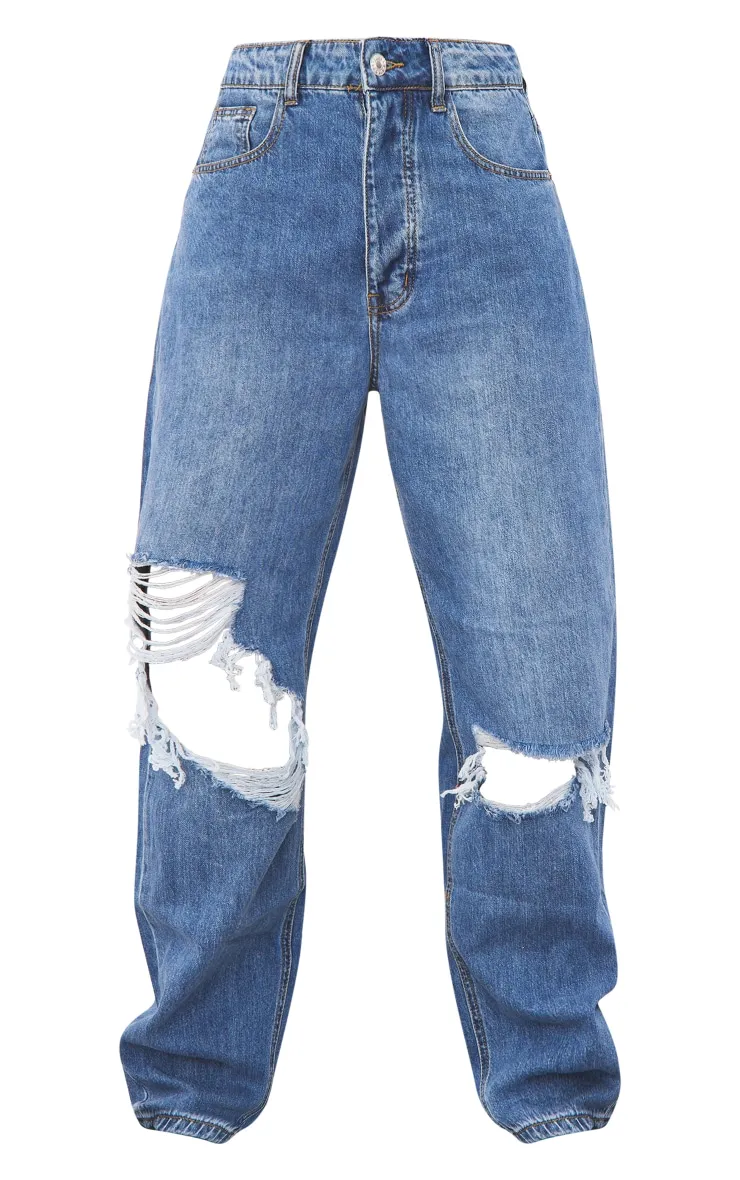 PRETTYLITTLETHING Mid Blue Wash Knee Rip Boyfriend Jeans sold by Pretty Little Thing product image thumbnail 5