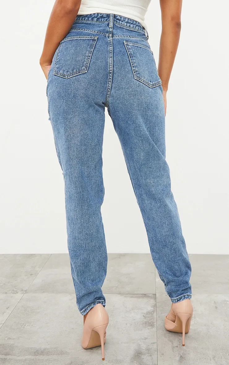 PRETTYLITTLETHING Mid Blue Ripped Mom Jeans sold by Pretty Little Thing product image thumbnail 3
