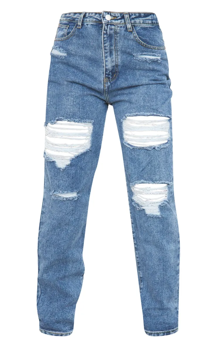 PRETTYLITTLETHING Mid Blue Ripped Mom Jeans sold by Pretty Little Thing product image thumbnail 5