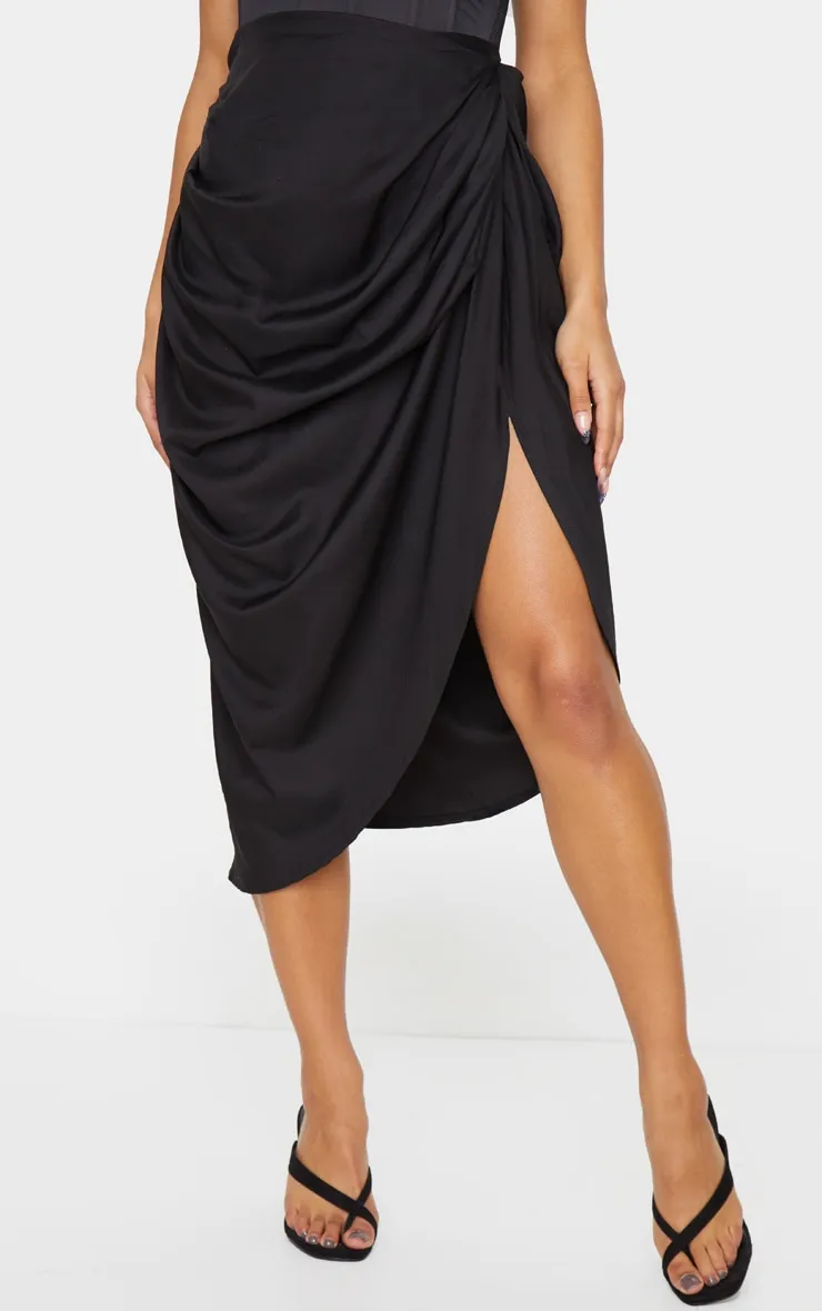 Black Ruched Side Midi Skirt sold by Pretty Little Thing product image thumbnail 2