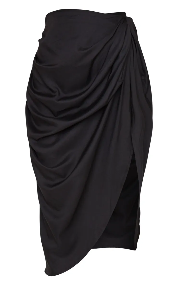 Black Ruched Side Midi Skirt sold by Pretty Little Thing product image thumbnail 5