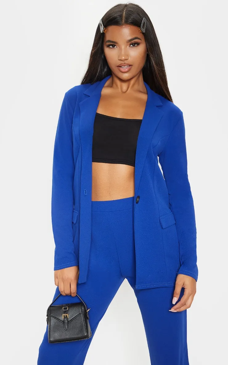 Blue Fitted Button Detail Crepe Blazer sold by Pretty Little Thing