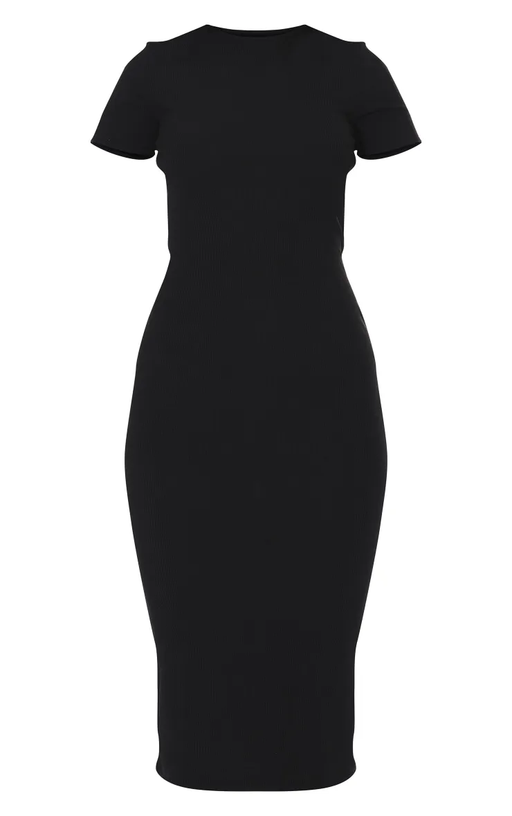 Black Ribbed Short Sleeve Crew Neck Midi Dress sold by Pretty Little Thing product image thumbnail 5