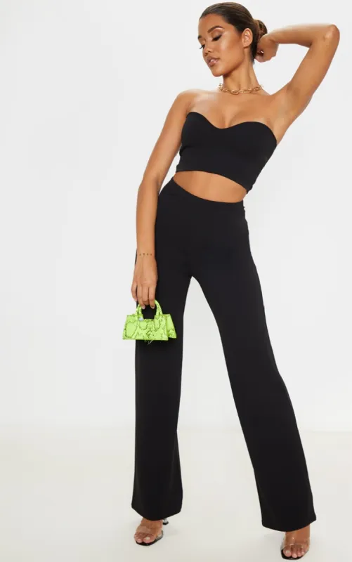 Black Crepe High Waisted Wide Leg Trousers sold by Pretty Little Thing