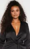Plus Black Satin Long Sleeve Wrap Dress sold by Pretty Little Thing