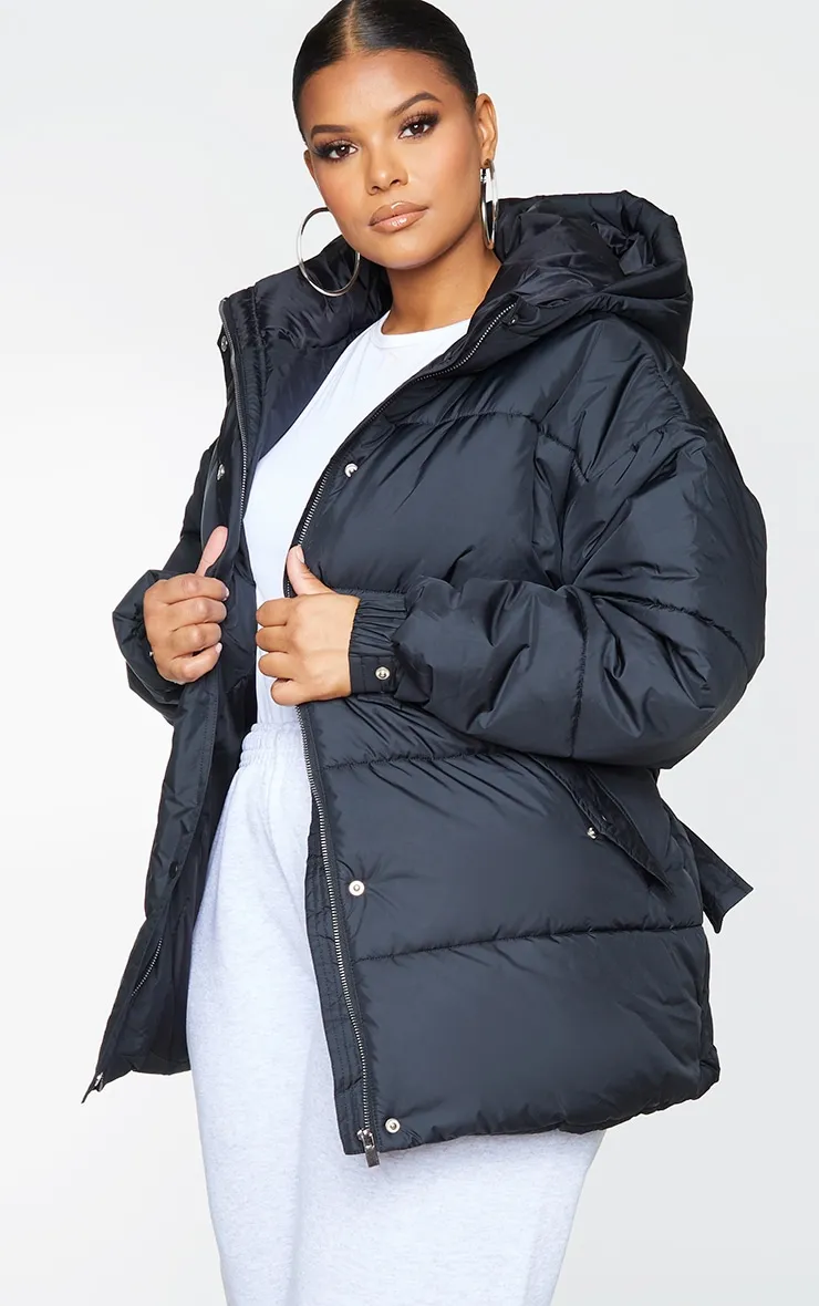 Plus Black Belted Puffer sold by Pretty Little Thing