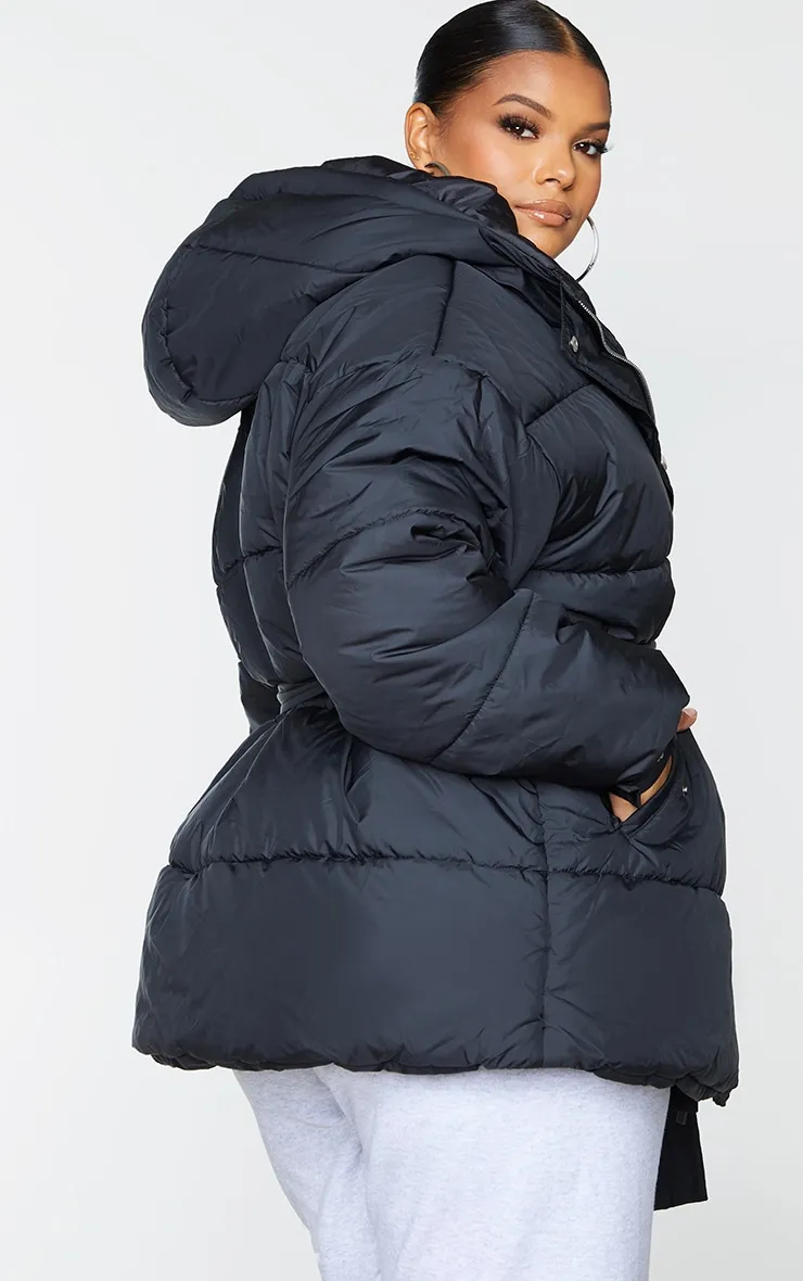 Plus Black Belted Puffer sold by Pretty Little Thing product image thumbnail 2
