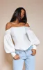 White Bardot Balloon Sleeve Corset Top sold by Pretty Little Thing