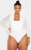 Plus White Eyelet Detail Mesh Sleeve Bodysuit sold by Pretty Little Thing