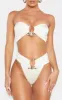 Cream Hammered Trim High Waist Bikini Bottoms sold by Pretty Little Thing