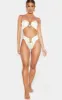 Cream Hammered Trim High Waist Bikini Bottoms sold by Pretty Little Thing