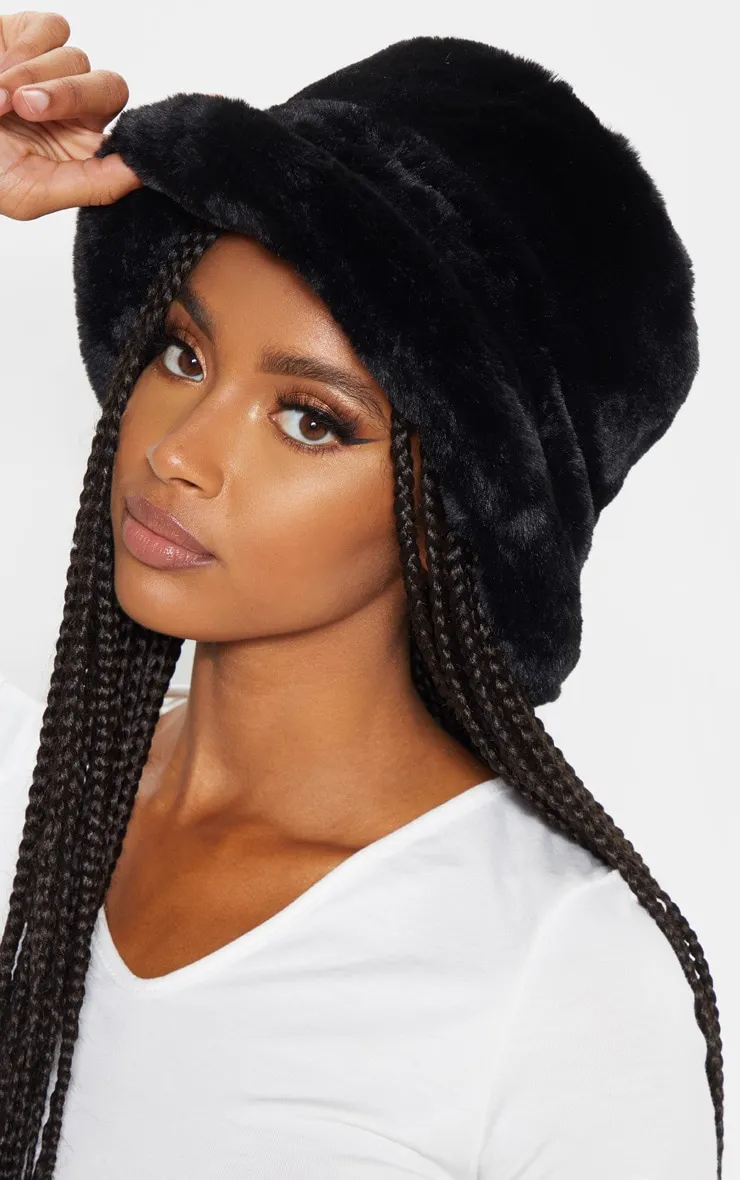 Black Faux Fur Bucket Hat sold by Pretty Little Thing