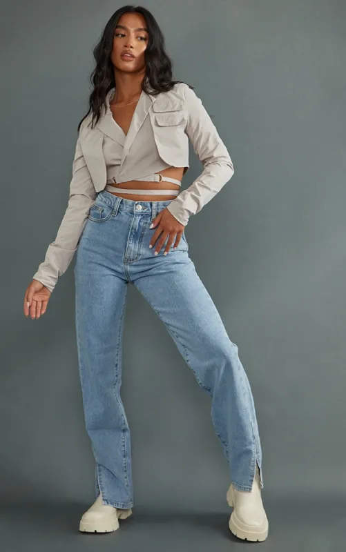 Petite Light Wash Split Hem Jeans sold by Pretty Little Thing