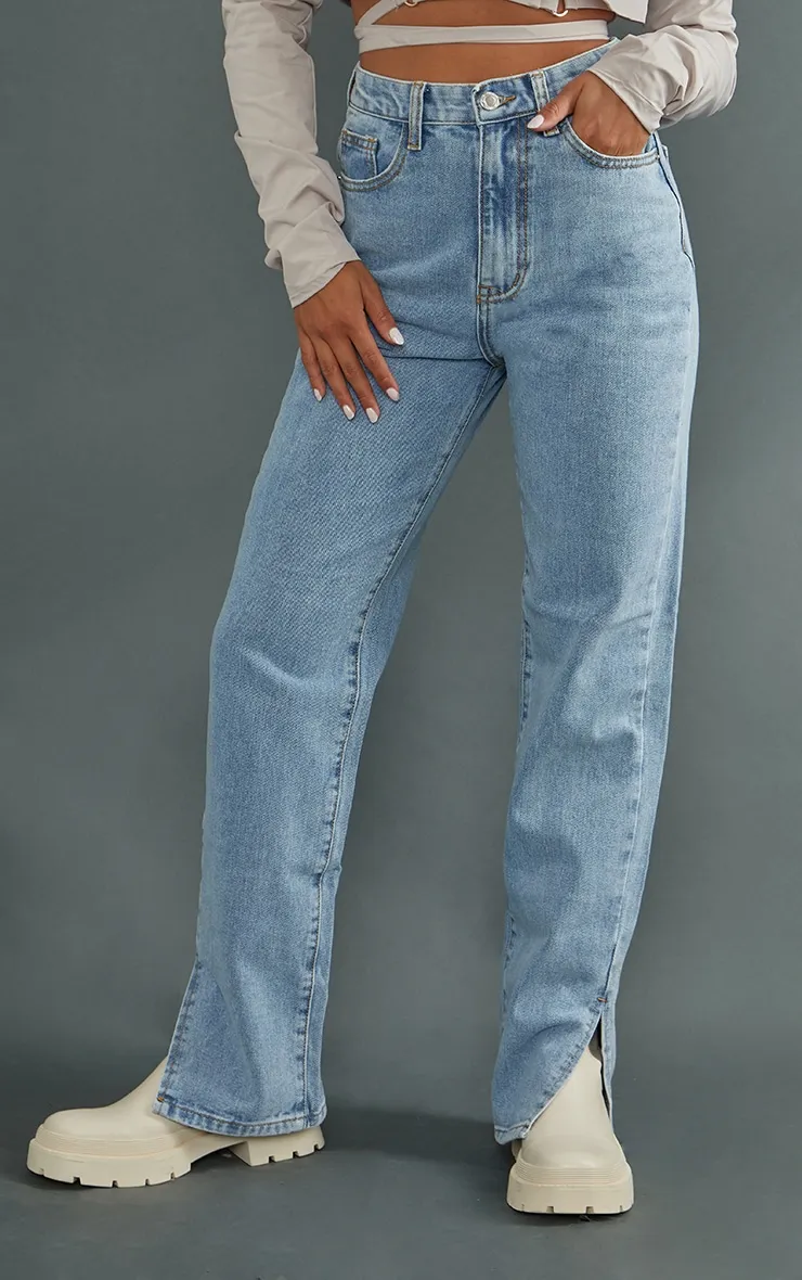 Petite Light Wash Split Hem Jeans sold by Pretty Little Thing product image thumbnail 2