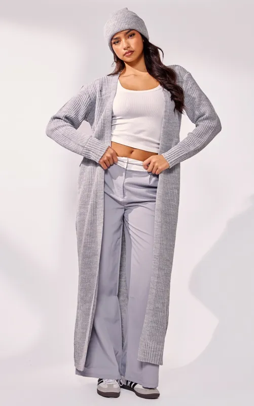 Light Grey Maxi Knitted Cardigan sold by Pretty Little Thing