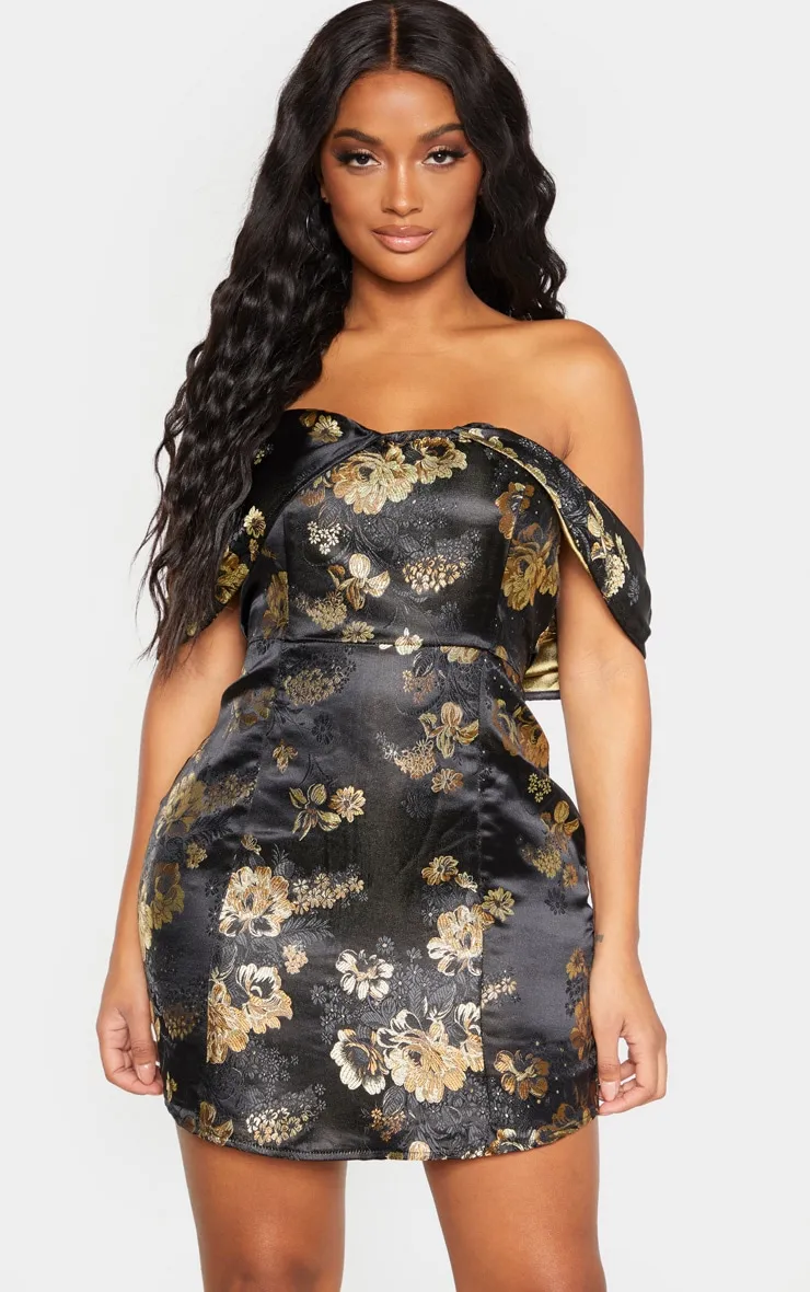 Shape Black Floral Bardot Bodycon Dress sold by Pretty Little Thing