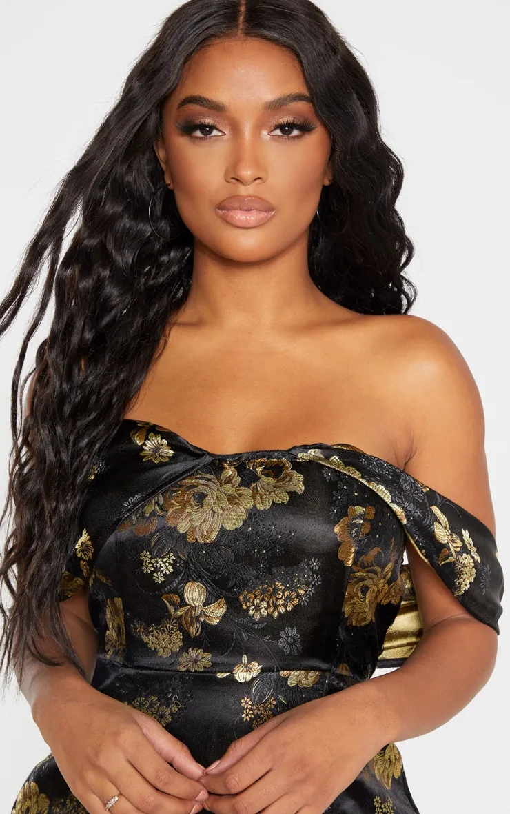 Shape Black Floral Bardot Bodycon Dress sold by Pretty Little Thing product image thumbnail 5