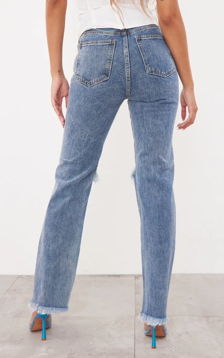Vintage Wash High Rise Ripped Straight leg Jeans sold by Pretty Little Thing product image thumbnail 3