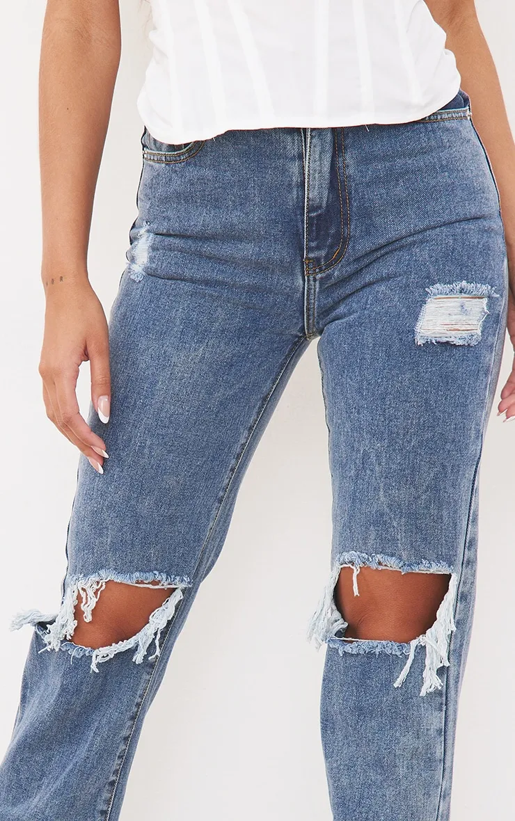 Vintage Wash High Rise Ripped Straight leg Jeans sold by Pretty Little Thing product image thumbnail 4
